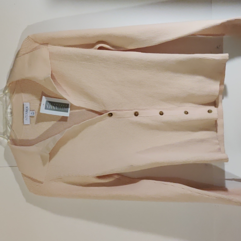 INTERMIX Blush Ribbed Button-Front Long Sleeve Top - Picture 10 of 11